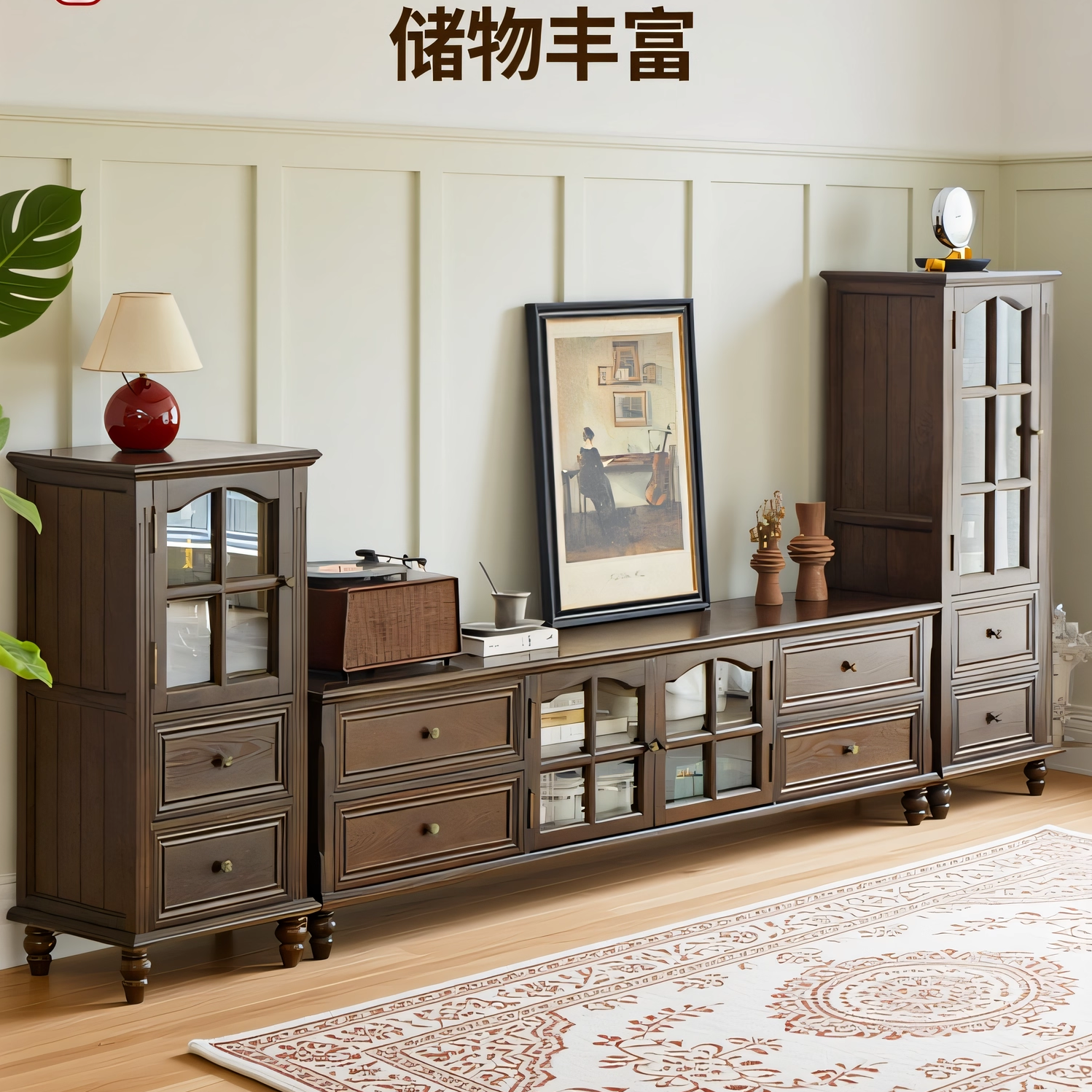 美式乡村全实木电视柜组合简约客厅小户型地柜茶几电视机柜组合墙