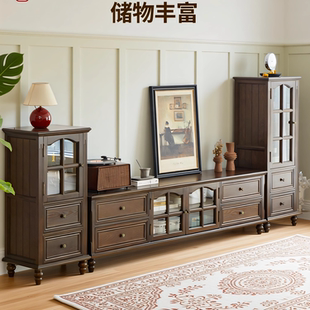 美式乡村全实木电视柜组合简约客厅小户型地柜茶几电视机柜组合墙