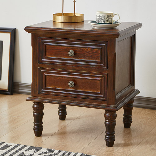 胡桃色实木美式床头柜