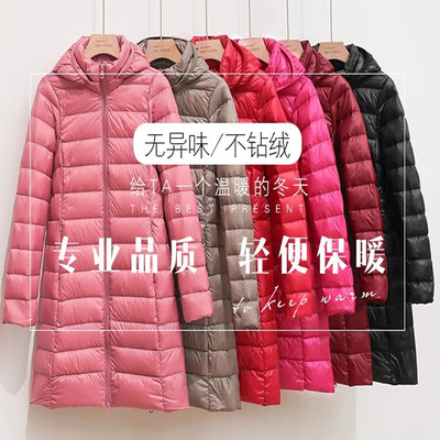 轻薄修身中长款连帽羽绒服时尚