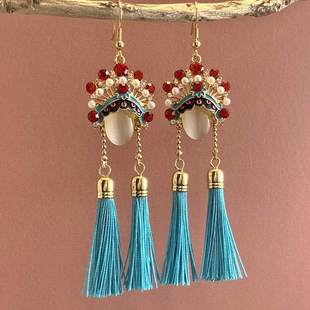 原创2025年新款流苏弯钩耳环奢华高级感夸张无耳洞耳夹刀马旦耳饰