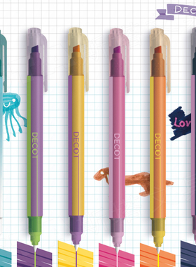 变色|消色笔√太阳星DECOT二代 日本留白学生荧光马克笔双头可擦白色文字划重点标记彩色水性消除笔