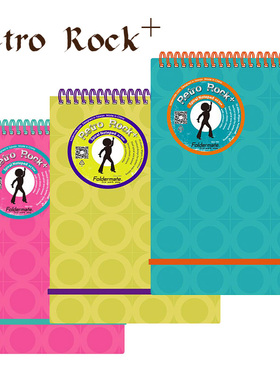 富美高foldermate撞色摇滚记事本A5彩色条码纹Notepad上翻双线圈笔记本横线日记速记本子