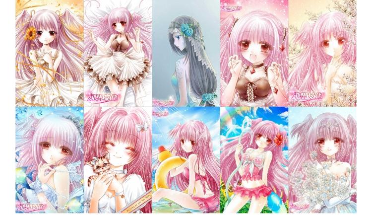 幻想女仆动漫小卡贴贴纸马口铁吧唧徽章挂饰串卡镭射哑光亮面