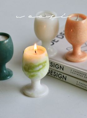 玉石高脚杯香薰蜡烛氛围摆件室内持久大豆蜡伴手礼生日节日礼物