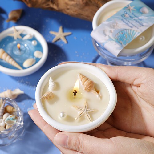 创意海洋石膏碗香薰蜡烛贝壳海星装饰香氛装饰摆件蜡烛礼物伴手礼