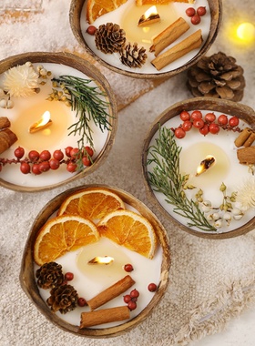 椰子碗香薰蜡烛干花蜡烛香氛家用卧室氛围感生日礼物持久留香摆件