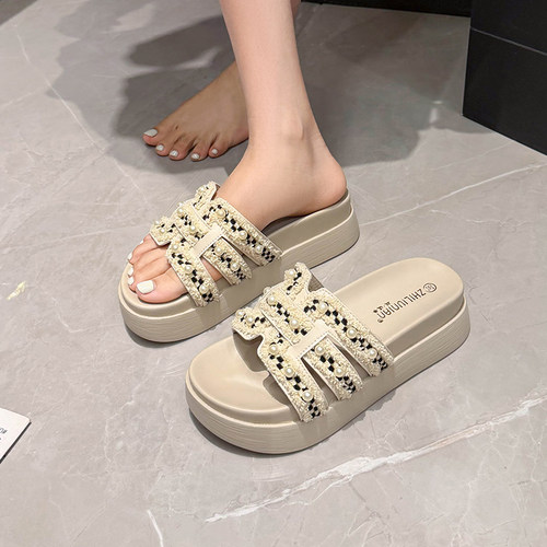 【厚底真高5cm】沙滩外穿拖鞋