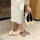 女2025新款 新娘鞋 冬季 绝美加绒白色高跟鞋 毛毛鞋 婚鞋 中跟粗跟单鞋