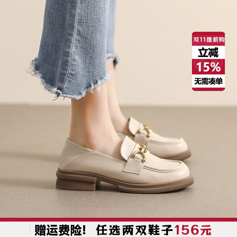 2025新款春秋乐福鞋女平底单鞋厚底百搭英伦小皮鞋大码女鞋41到43