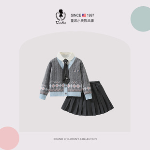 D.Bkyer女童jk套装裙子春季英伦儿童学院风大童百褶裙制服三件套