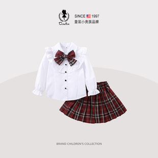 D.Bkyer女童春装jk套装儿童学院风制服白色衬衫半身短裙子两件套