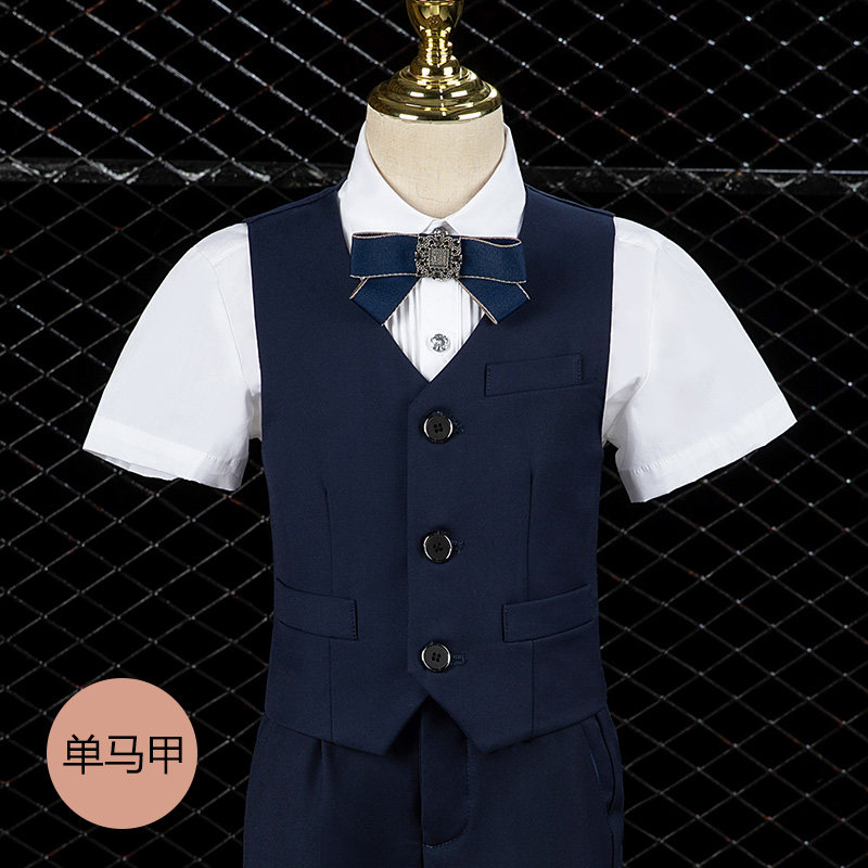 男童西装马甲儿童演出服黑色马夹小男孩马褂表演服装蓝色小孩英伦