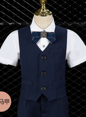 男童西装马甲儿童演出服黑色马夹小男孩马褂表演服装蓝色小孩英伦