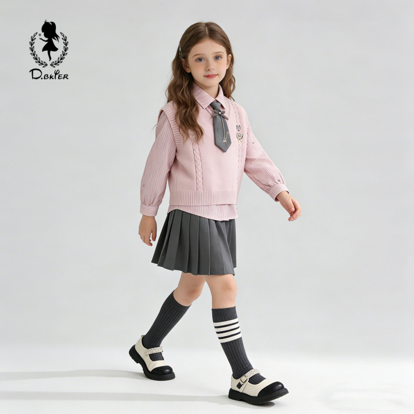 D.Bkye女童春季jk套装裙子儿童衣服中大童学院风巨好看学生三件套