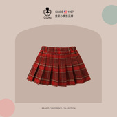 D.Bkyer女童半身裙红色衣服呢子百褶女孩衣服过年儿童裙子秋冬装