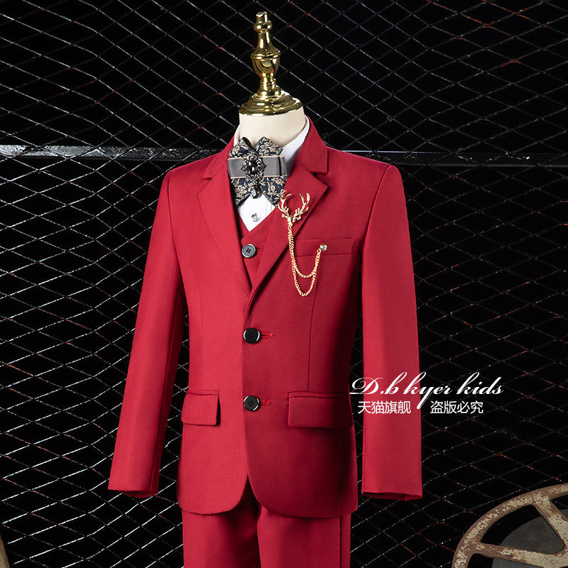 男童礼服西装套装红色儿童西服花童婚礼周岁生日男宝宝演出服男孩