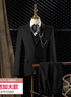 男童西装套装儿童礼服加肥加大码黑色英伦学生大童钢琴演出服正装