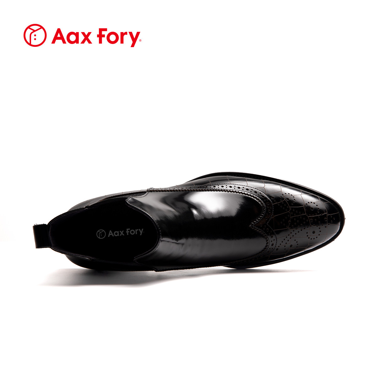 AAXFORY HANDMADE BROGUE COWHIDE MENS CHELSEA BOOTS PATENT LEATHER GLOSSY SLEEVE HIGH-TOP LEATHER SHOES BRITISH STYLE