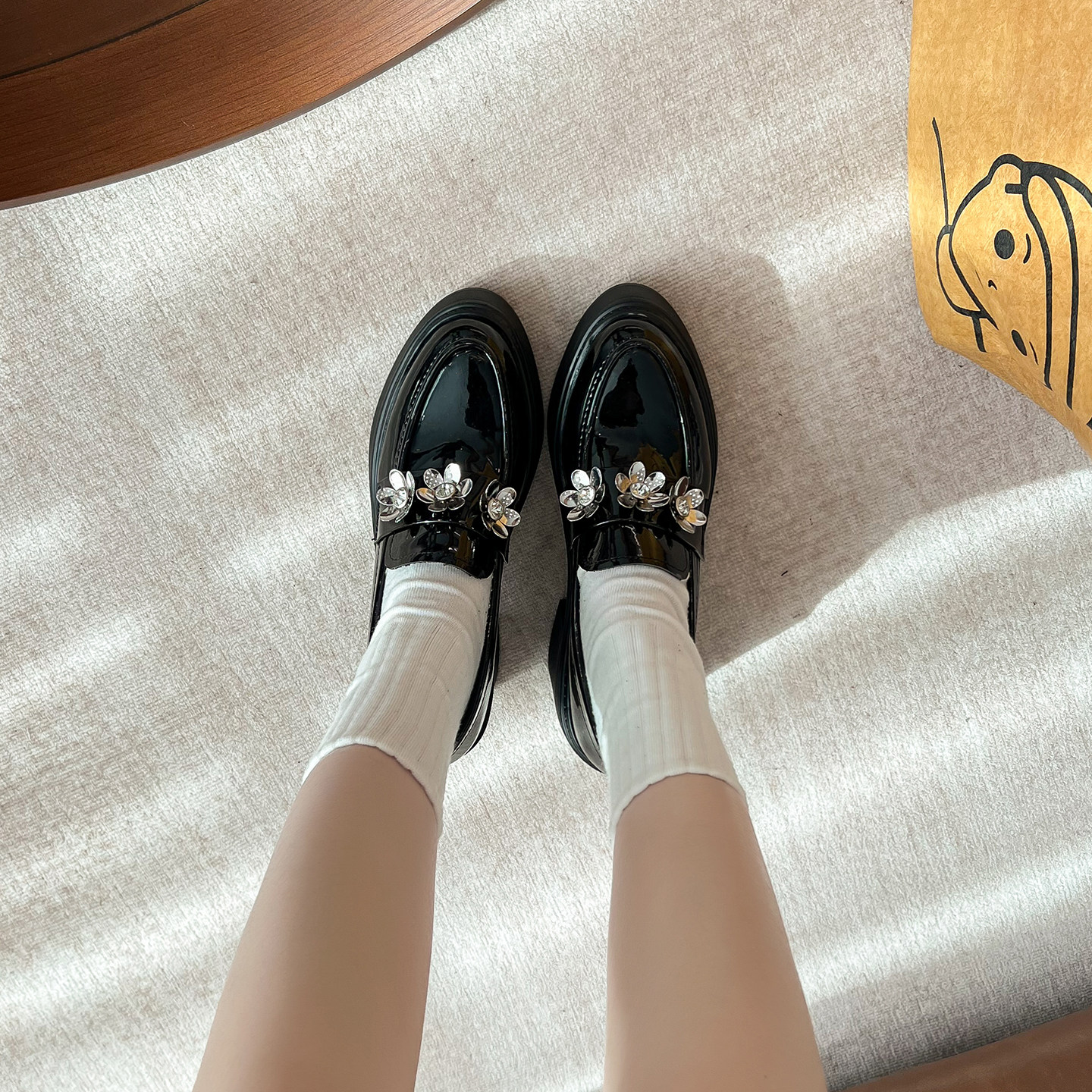 法式赫本风小皮鞋女粗跟乐福单鞋