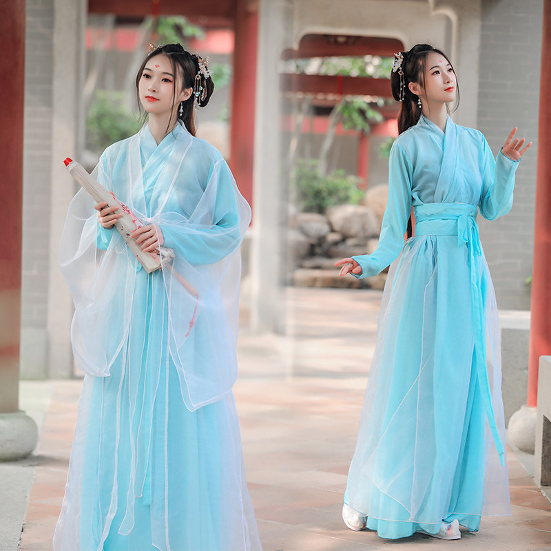 汉服女中国风夏季仙气古装日常可穿唐朝古风女装齐腰大裙摆改良版