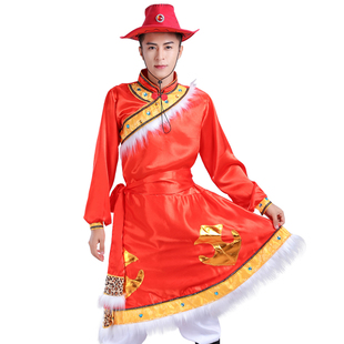 新款少数民族服装蒙古族舞蹈演出服成人蒙古男款长袍藏族舞台服饰