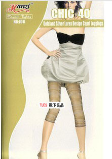 曼姿英伦风条纹七分丝袜