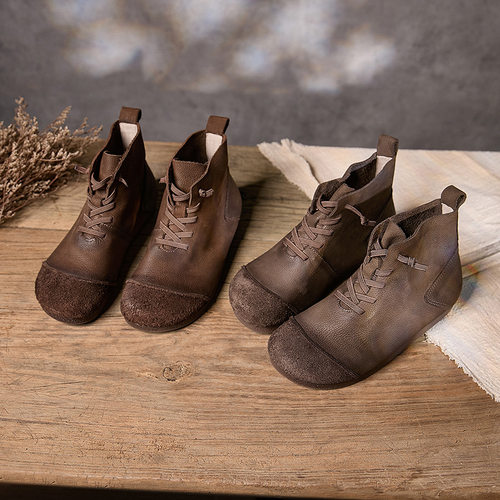 womenshoes真皮女短靴东莞外单新款软底软皮联名款手工复古女