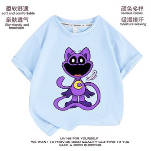 微笑小动物衣服儿童t恤夏装半袖纯棉圆领瞌睡猫童装男童上衣潮款T