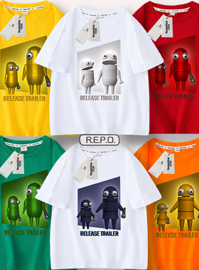 新款R.E.P.O.游戏周边男女童短袖T恤2025夏季中大童帅气宝宝上衣