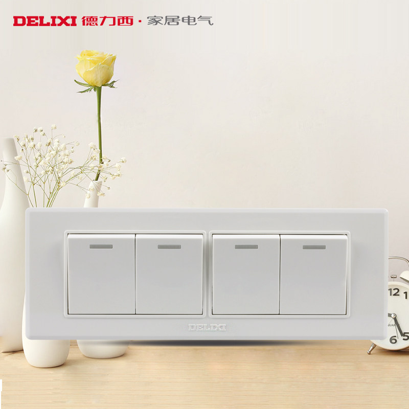 德力西开关插座 118型雅白四开双控开关面板 4位双控4联双控 正品