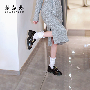 [小飞燕]莎莎苏春夏季厚底粗跟乐福鞋真皮孟克鞋单鞋小皮鞋