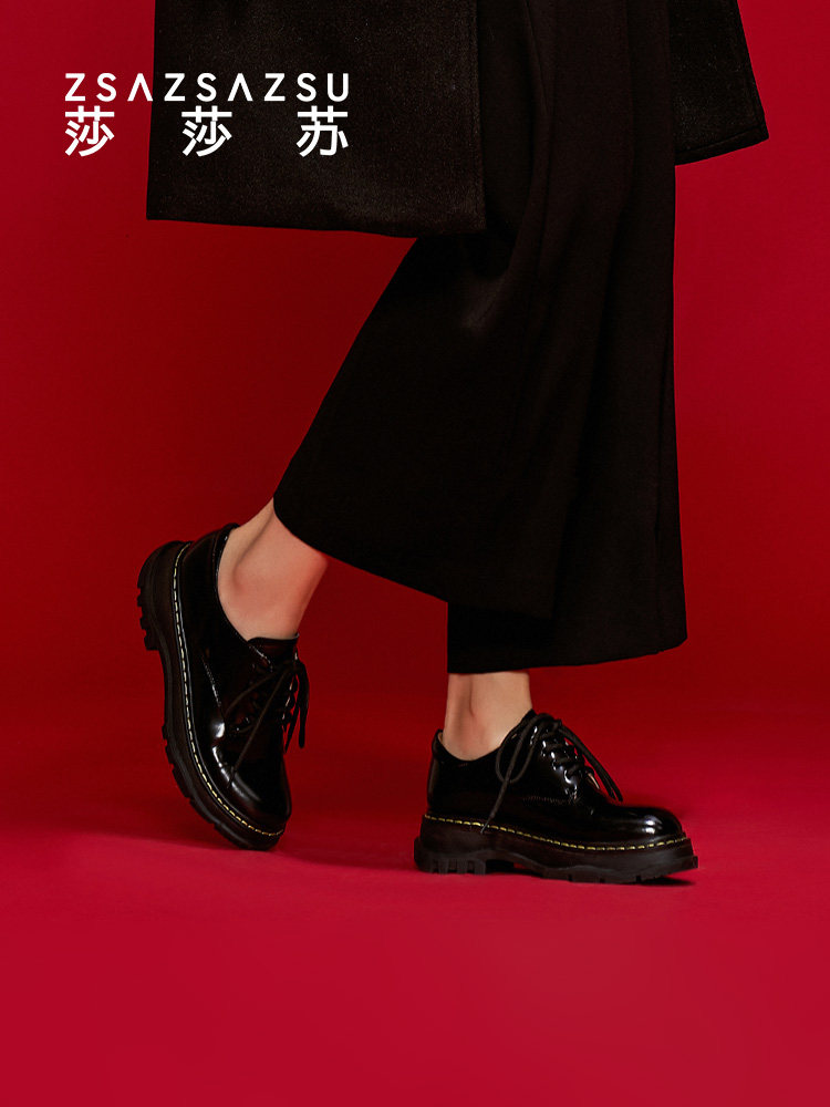 Sasa Su Chunqiu New British Style Round Toe Small Leather Shoes Soft Black Deep Mouth JK Uniform Shoes Single Shoes Women's Thick Bottom