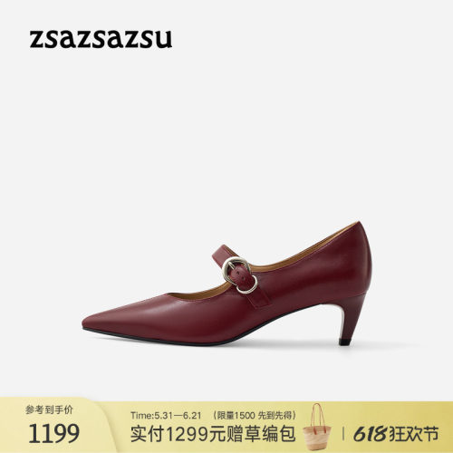 莎莎苏红色玛丽珍单鞋包头高跟鞋