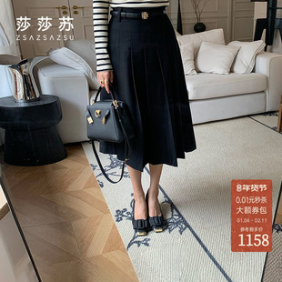 [朱珠同款]莎莎苏秋冬季职场芭蕾方头粗跟高跟鞋女小香风法式单鞋