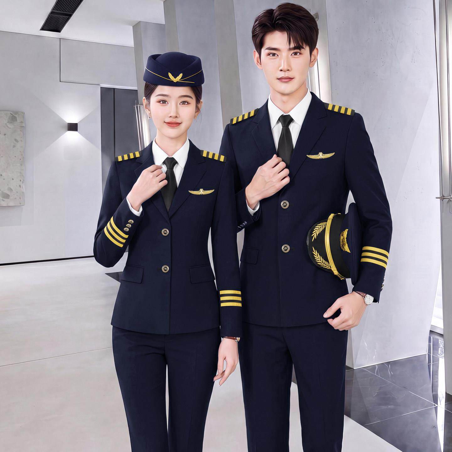 西服套装男女仪仗队军鼓表演出服套装航空学生乘务员机长空姐制服