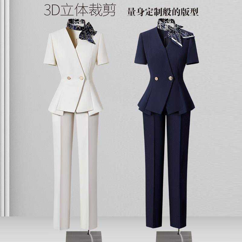 夏季西装套装女薄款短袖上班服气质女神范高端酒店客服前台工作装