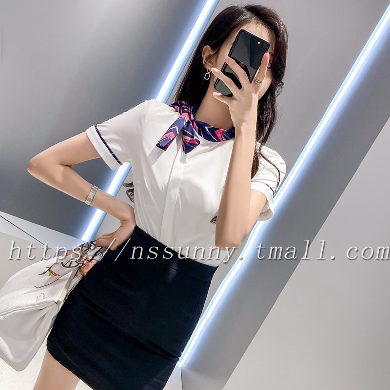 职业装长短袖白衬衫美容院前台工作服时尚气质空姐制服套装衬衫女