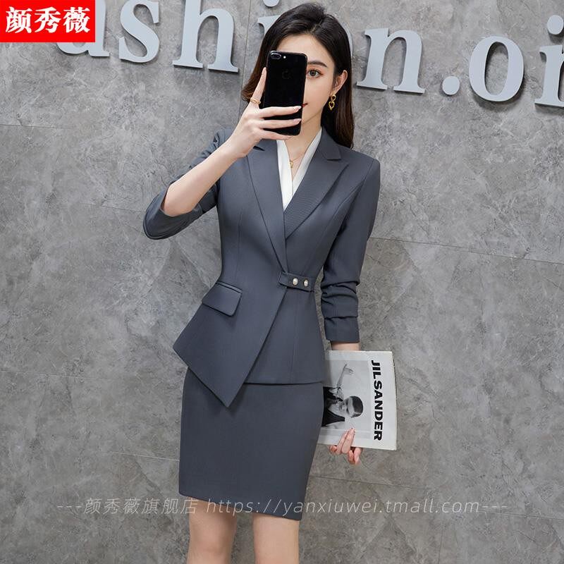 空姐春秋职业西装套装女工作服气质珠宝店美容师酒店前台接待工装