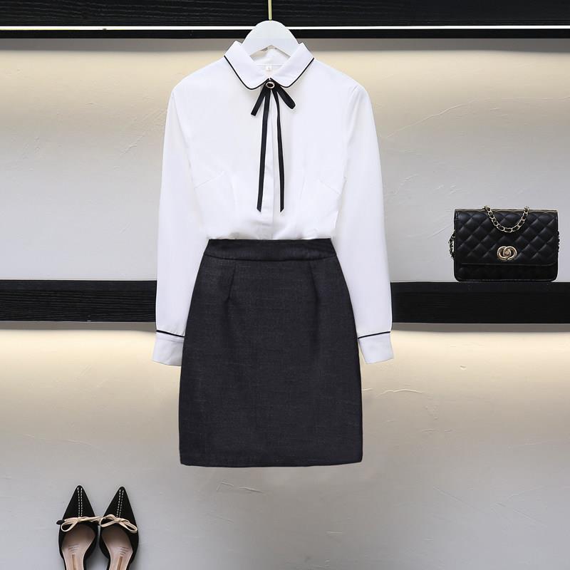 魅寇馨2019新款秋冬职业衬衫套装女面试正装珠宝店工服百搭白衬衫
