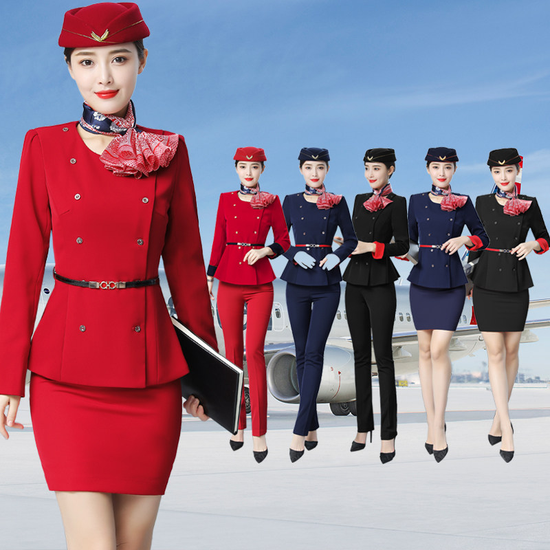 空姐制服职业套装女时尚气质珠宝金店工作服春秋军鼓演出服大红色