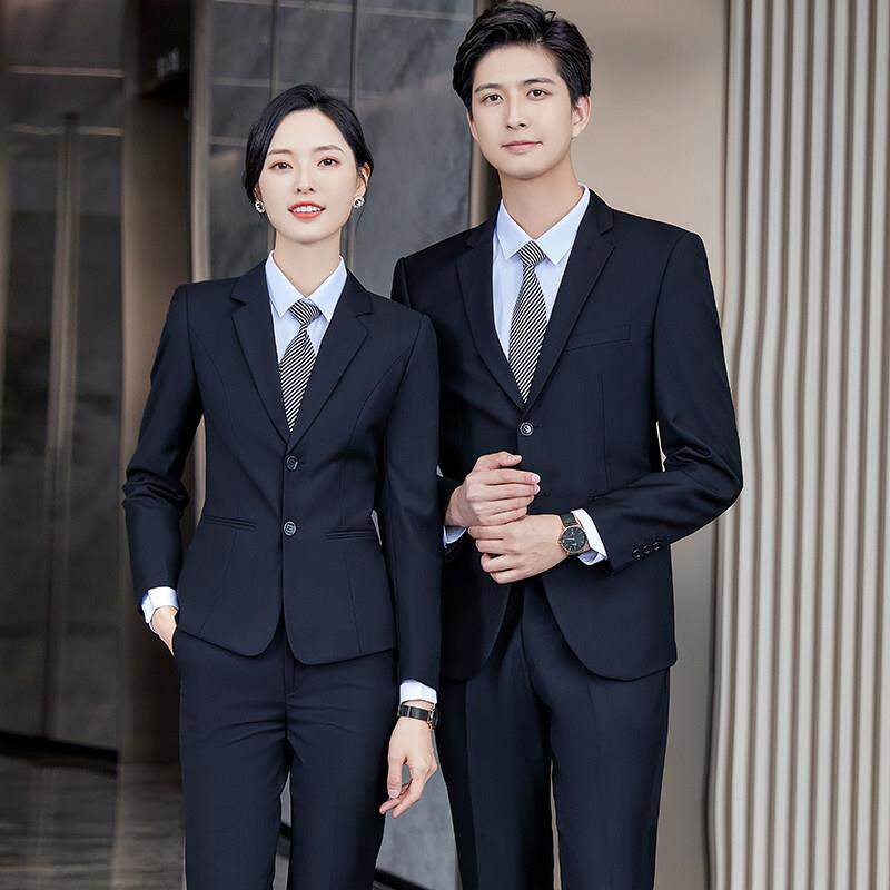 藏青色西装外套女秋季银行工作服职业装套装大学生面试正装西服男