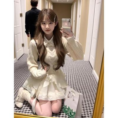 言可可 miu里miu气穿搭套装冬装小个子学院风针织衫短裙两件套裙