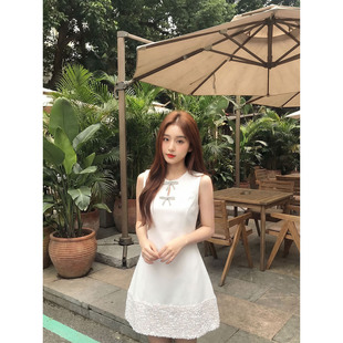 富家千金miu系穿搭无袖连衣裙女小个子亮片拼接礼服裙日常可穿夏