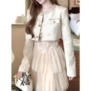 言可可 富家千金感冬装小香风套装搭配一整套网纱吊带裙两件套裙