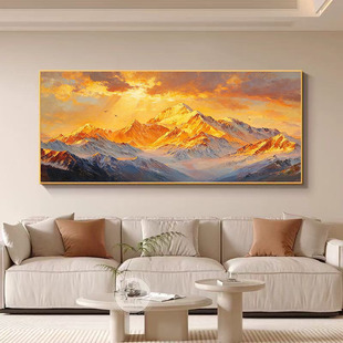 大芬村纯手绘油画日照金山客厅沙发装饰画横幅背有靠山走廊挂画