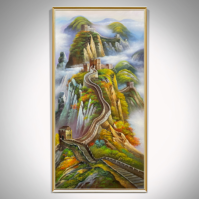长城手绘油画新中式玄关风景装饰画客厅挂画走廊楼梯壁画万里长城图片