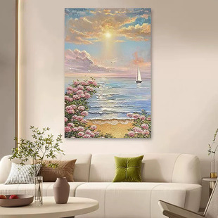 手绘油画日出花卉客厅装 饰画风景轻奢简约现代肌理画玄关卧室挂画