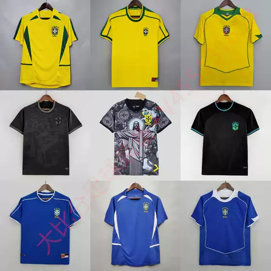 Retro 98 Brazil Home and Away Jerseys 04 Ronaldinho Football Uniforms 10 Kaka Short-Sleeved Long-Sleeved Training Uniforms