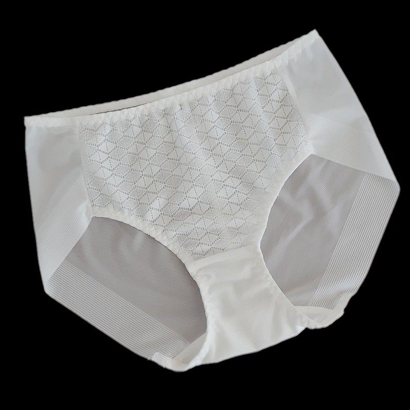 纯白色速干透气紧身中腰内裤女士无痕包臀蕾丝面料锦纶舒适性感